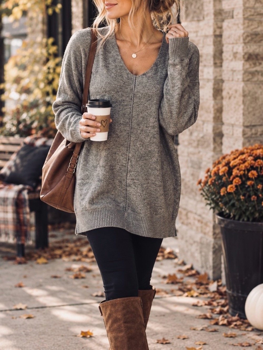 Dreamers M/L Gray Tunic Sweater Long Sleeve V Neck Cozy Fall Pullover